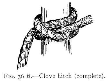 Fig. 36 B, Clove hitch (complete), a drawing from the 1912 manual