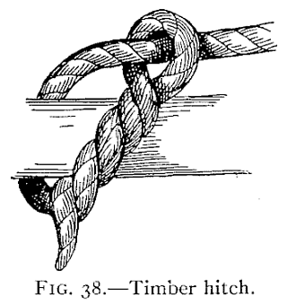 Fig. 38, Timber hitch, a drawing from the 1912 manual
