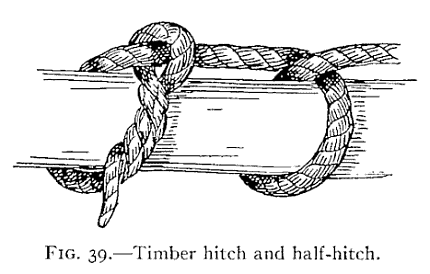 Fig. 39, Timber hitch and half-hitch, a drawing from the 1912 manual